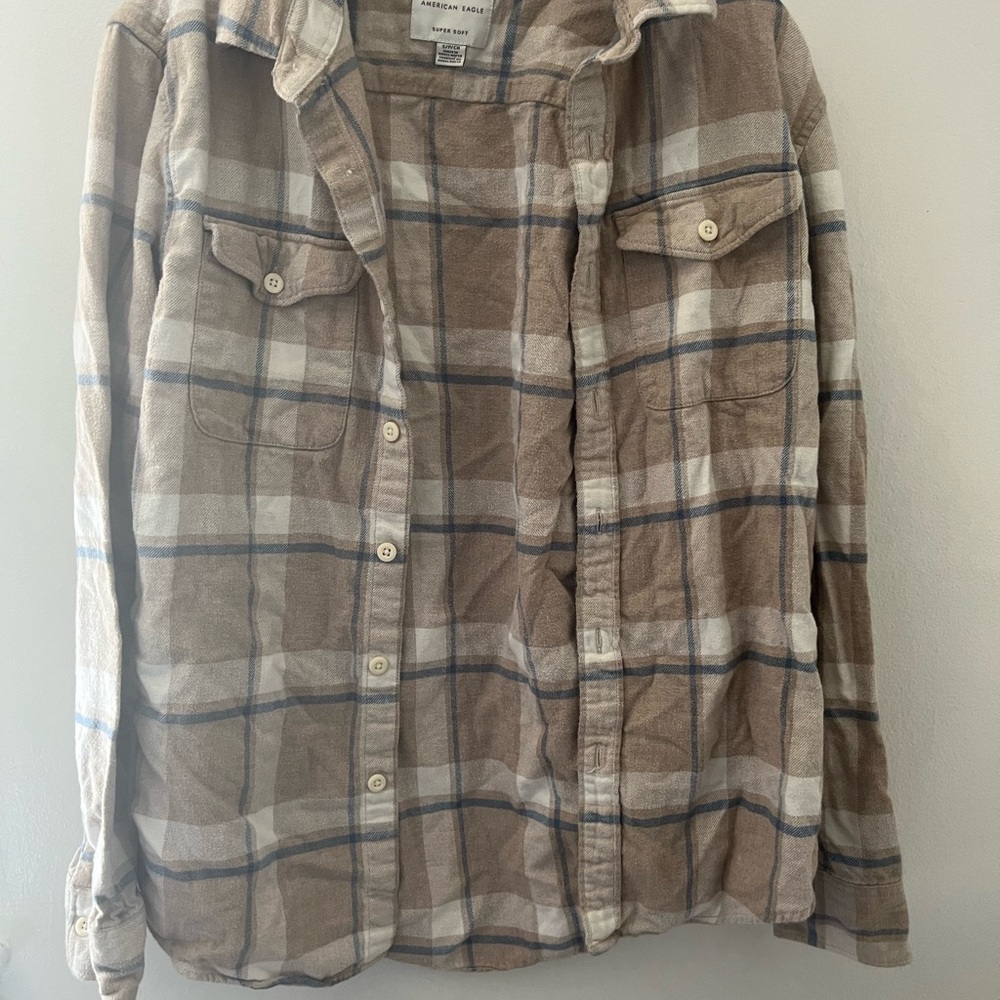 American Eagle Outfitters Beige and Blue Checkered Shirt